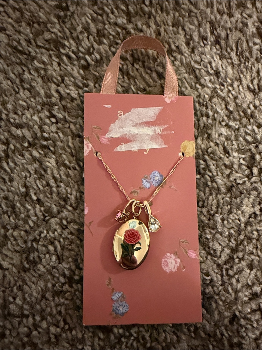 Gold Rose Locket Necklace with Charms